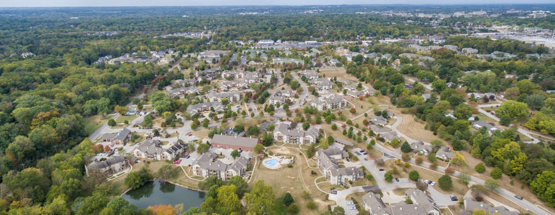 Aerial view of The Fields Apartments in Bloomington, Indiana